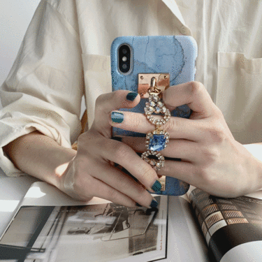 마린블루 보석 스트랩 손잡이 큐빅 폴드 아이폰 갤럭시 특이한 핸드폰케이스